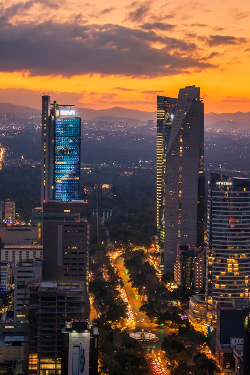 Panoramic View of Downtown Mexico City at Sunset 