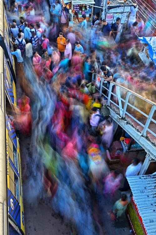 Top View of a Crowded Train Station Platform 