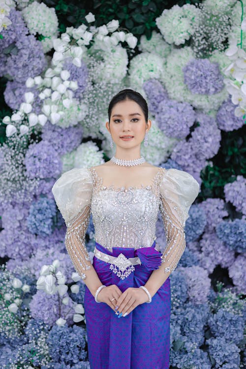 Model Posing in Elegant Embellished Dress