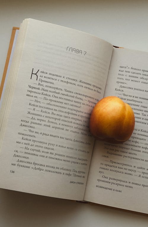 Free Apple on the Pages of an Open Book Stock Photo