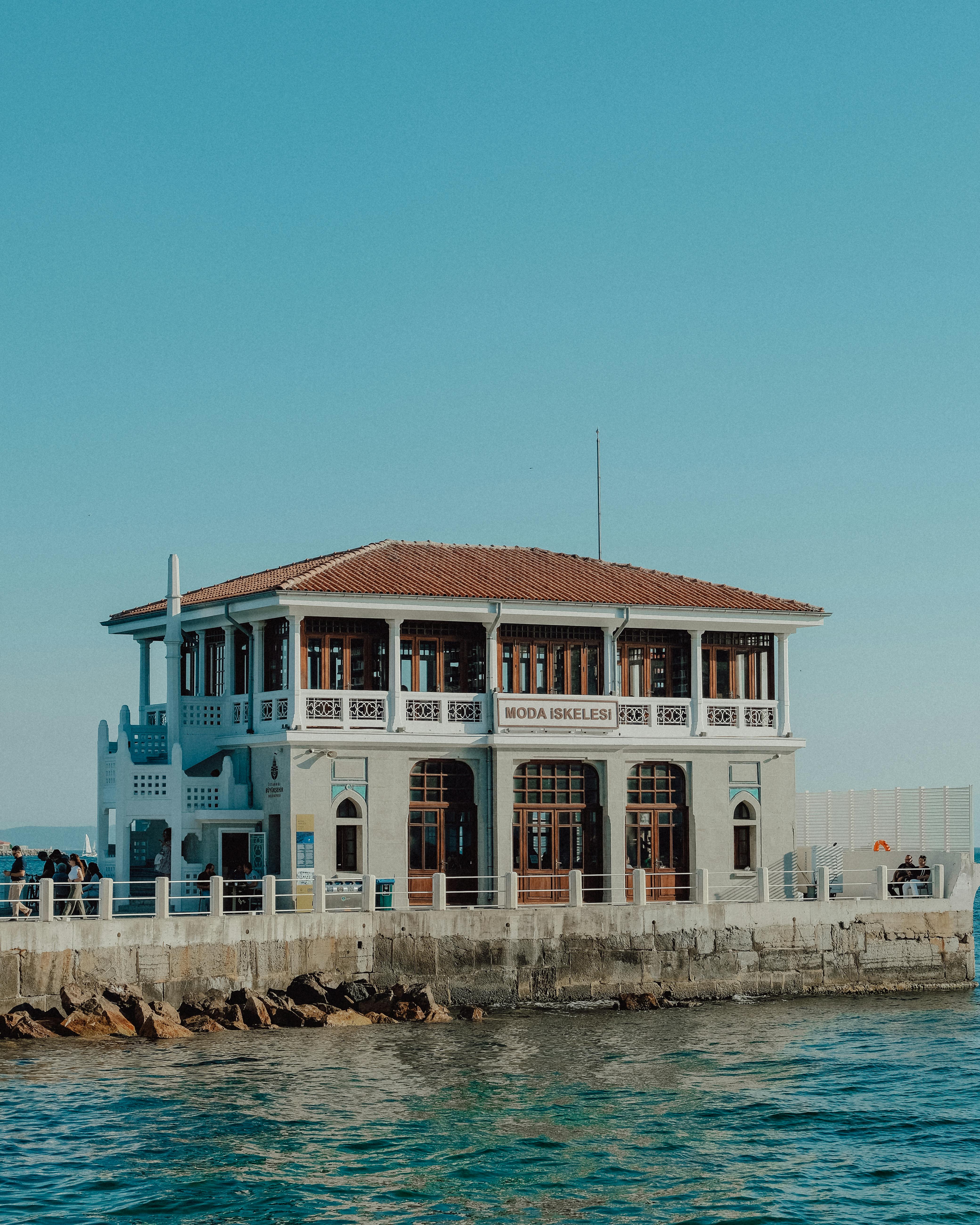 Free View of Moda Pier along the coast of Istanbul, a popular local landmark. Stock Photo