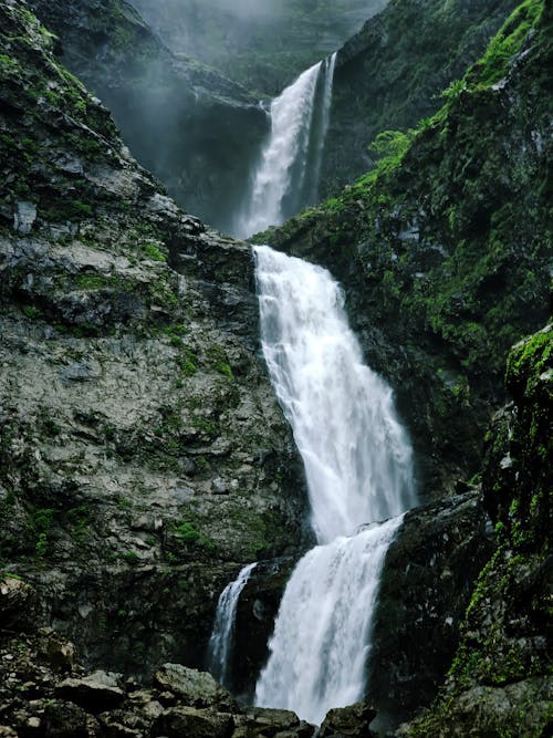 Low Angle Shot of a Waterfall