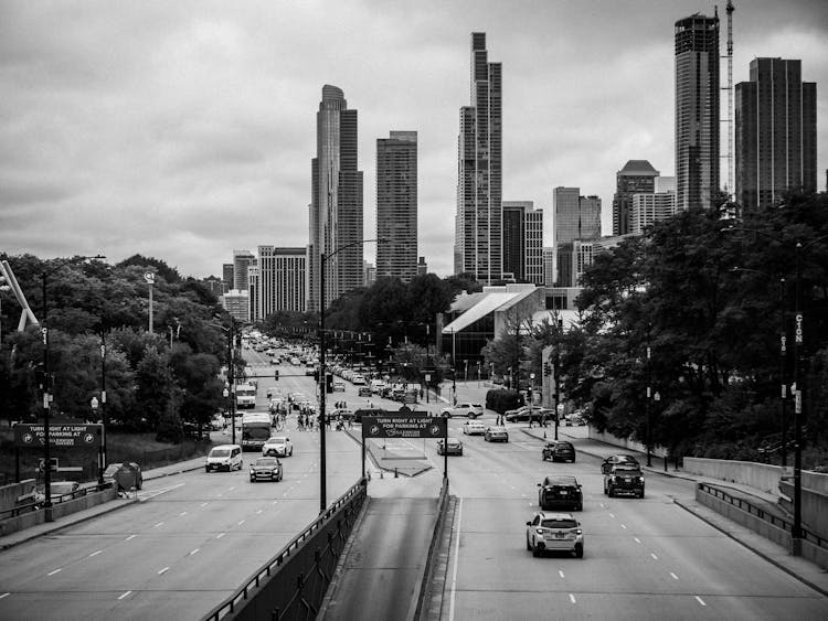 Traffic In Atlanta In Black And White