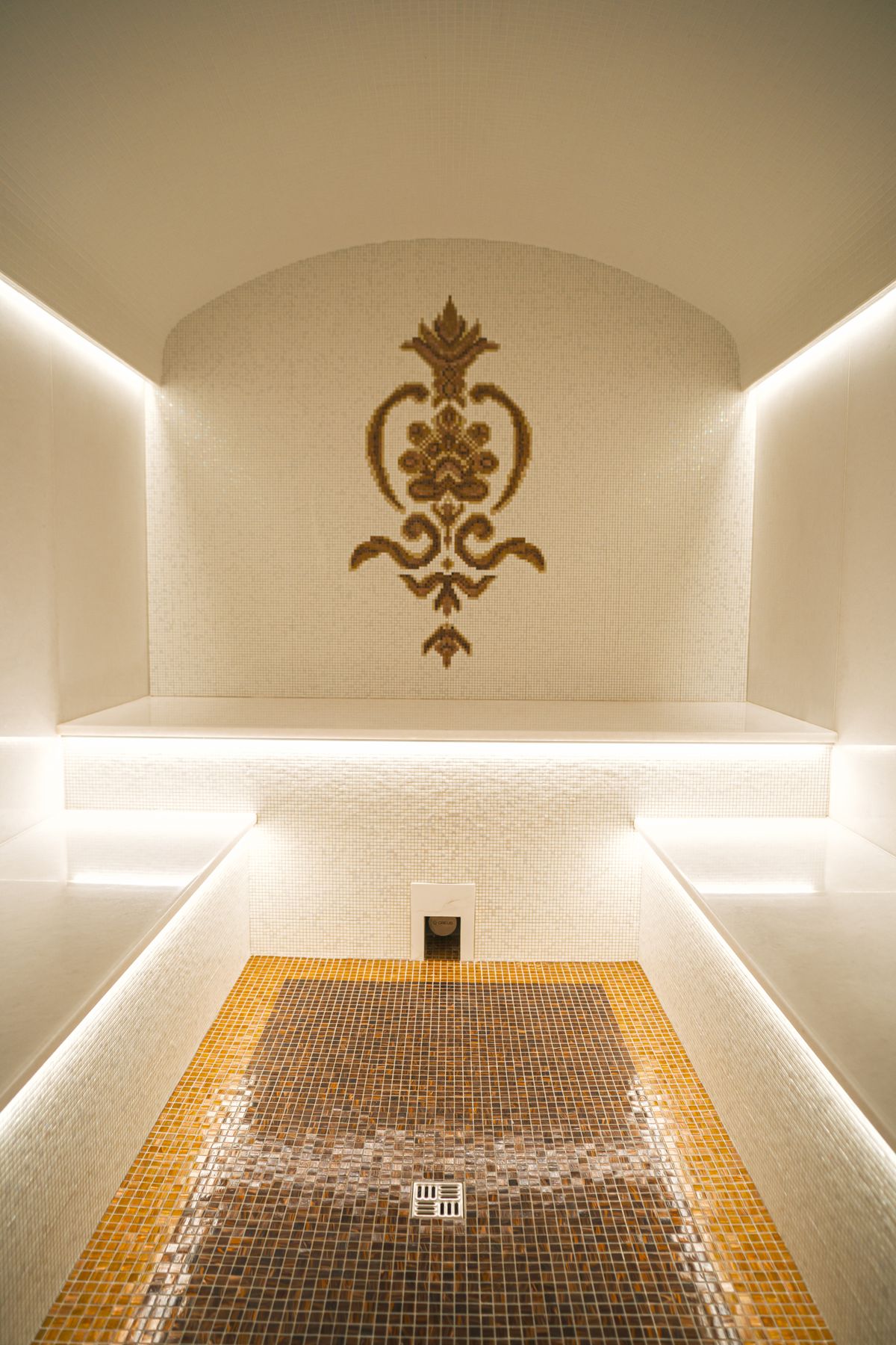 Elegant indoor sauna with ambient lighting