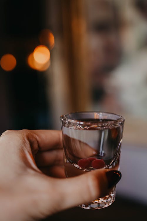 Holding a Shot of Vodka with Cranberries