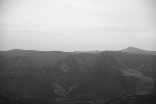 Black and White Panorama of the Mountain Range