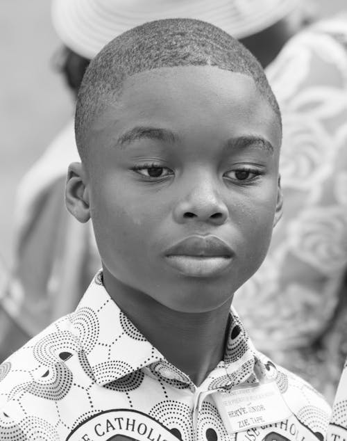 Boy Face in Black and White