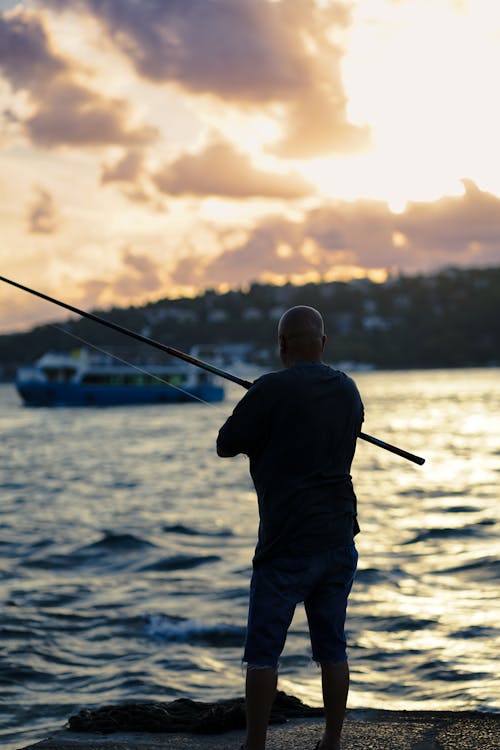 Photos gratuites de canne à pêche, coucher de soleil, debout