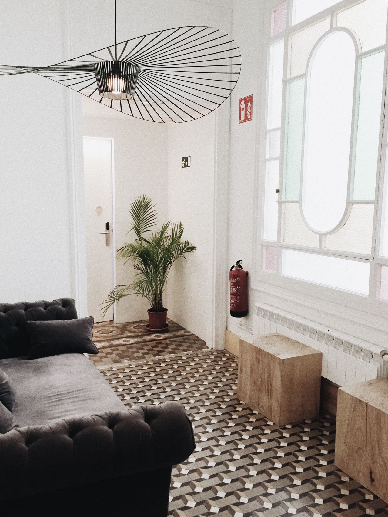 A sofa in a bright living room
