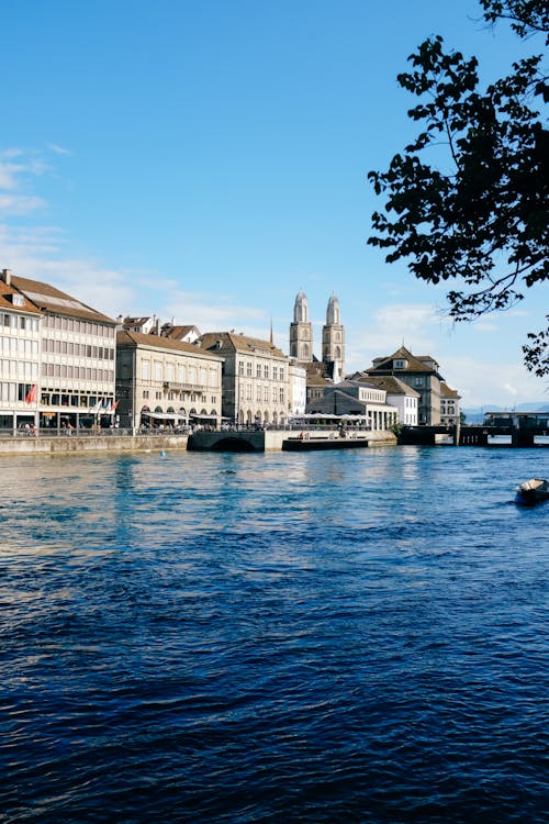 View of the Limmat and Waterfront Buildings in Zurich, Switzerland