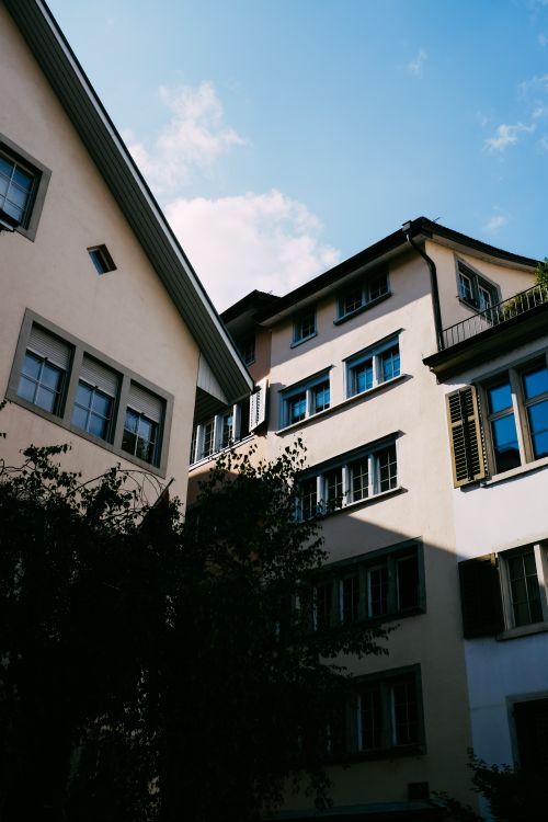 Free Shadowed view of classic residential buildings in Zurich, Switzerland. Stock Photo