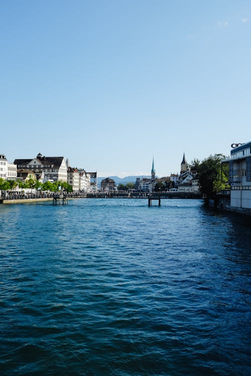 View of the Limmat and Waterfront Buildings in Zurich, Switzerland