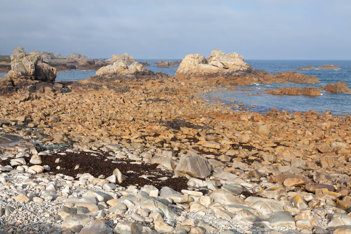 Free Rocks on Beach in Brittany, France Stock Photo