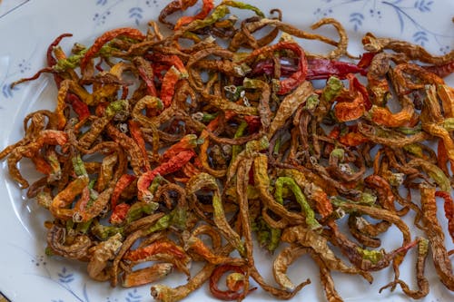 Dried Chili Peppers on Plate