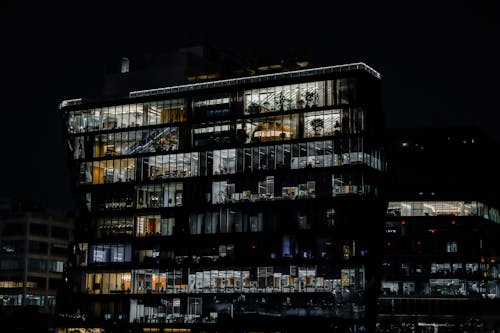 Illuminated Office Building at Night