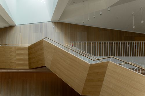 Free Contemporary wooden stairs in a modern interior at Ventspils, Latvia. Stock Photo