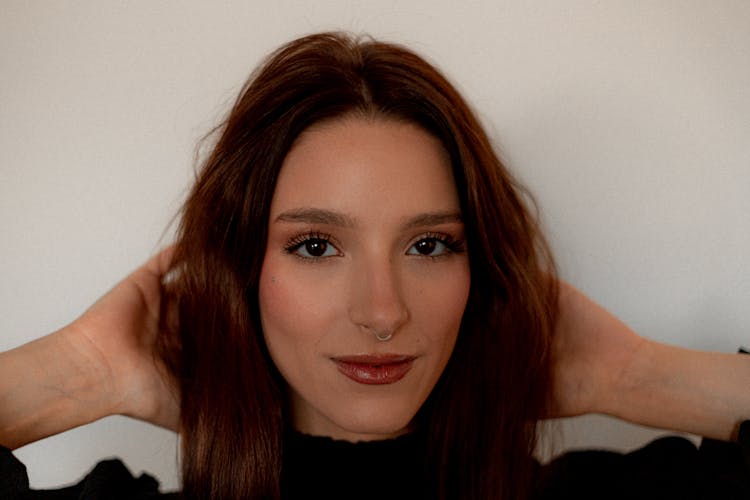 Portrait Of A Girl Wearing A Dark Red Lipstick