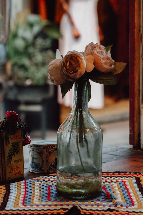 Bouquet of Pink Roses in a Restaurant