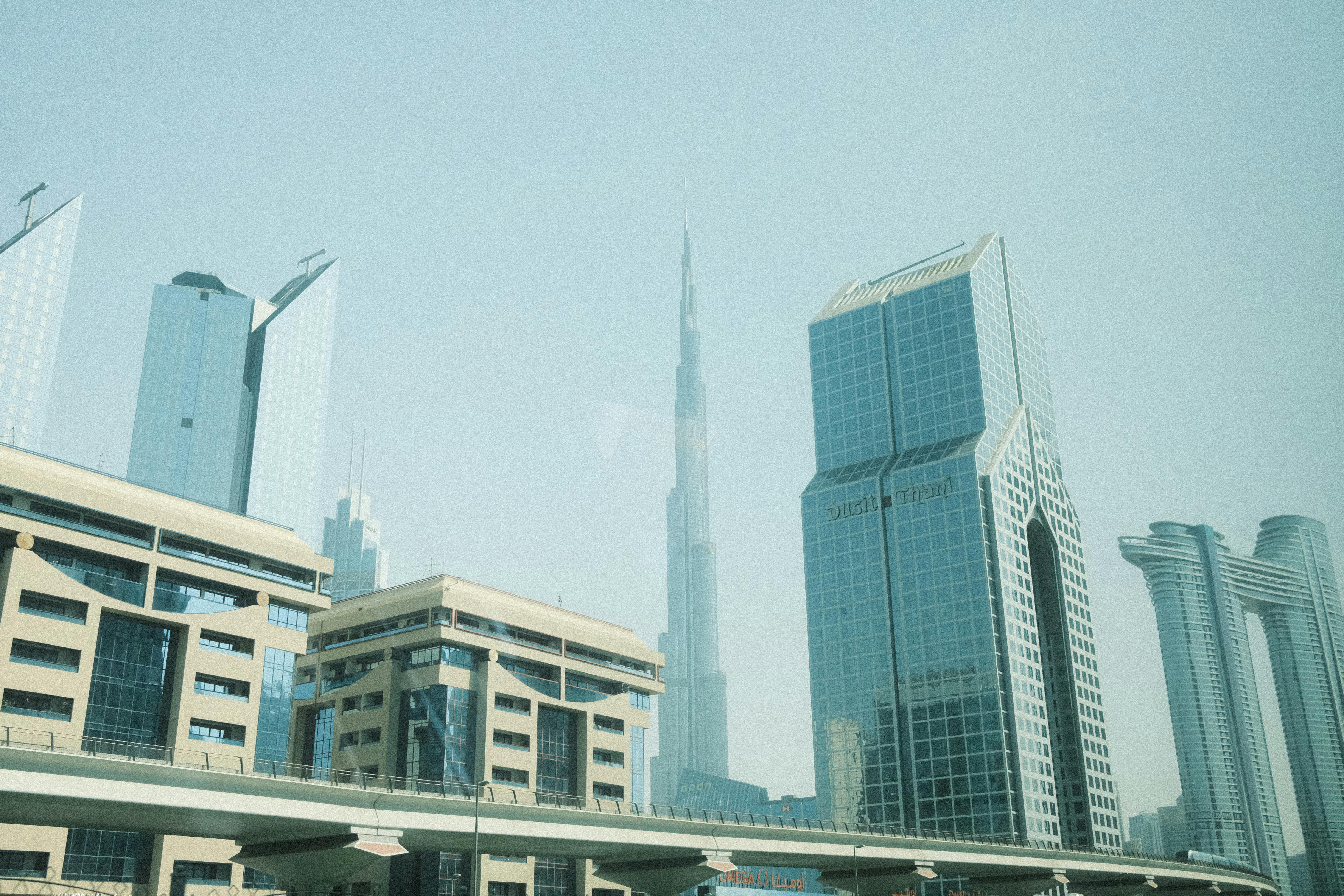 Elegant view of Dubai's cityscape featuring the Burj Khalifa and modern architecture.