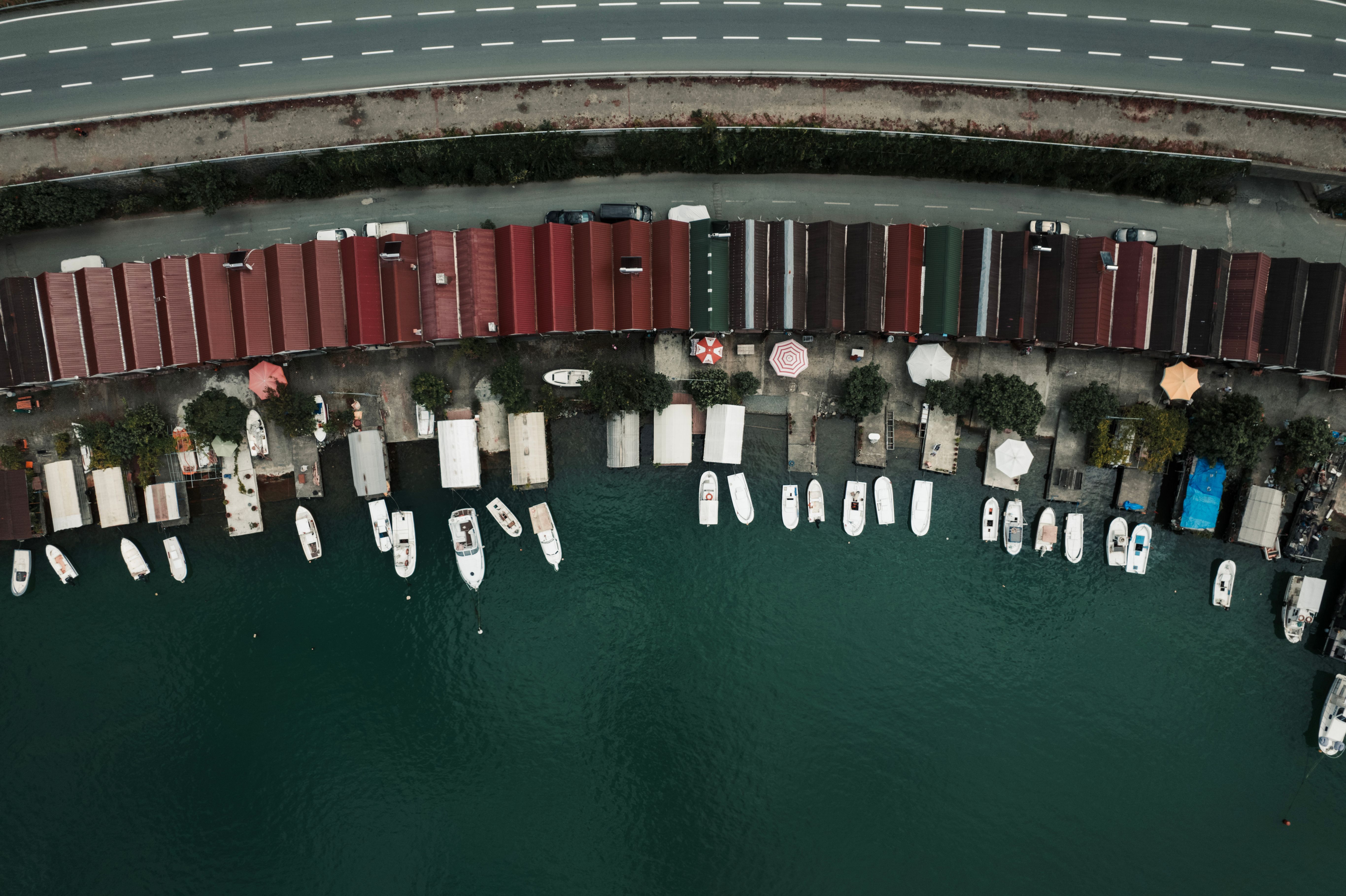 Boats on Seashore in Birds Eye View · Free Stock Photo
