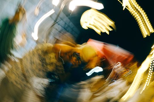 Abstract depiction of a vibrant nightlife scene with dynamic light trails.