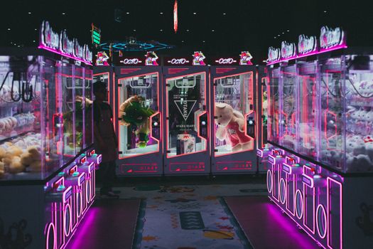 Machines with Teddy Bears in an Arcade