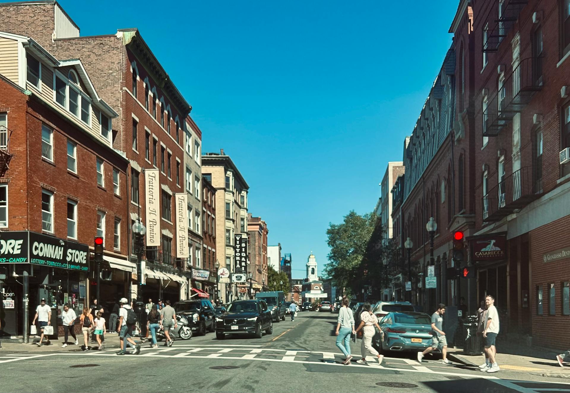 People on Hanover Street in Boston North End, USA