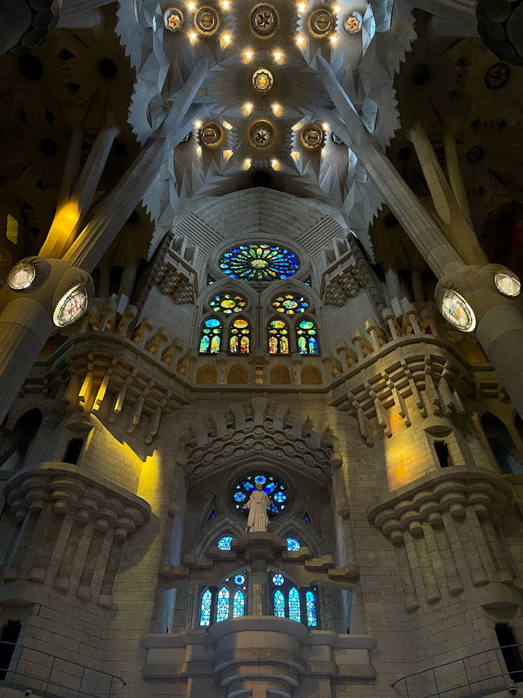 Ornamented Interior Of Sagrada Familia In Barcelona