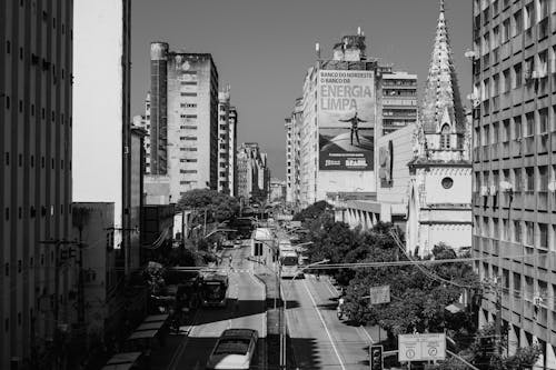 Black and White Photo of Downtown Sao Paulo, Brazil