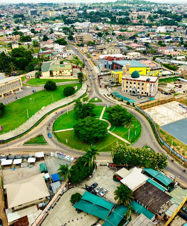 Aerial Panorama Of A City With A Roundabout, Ibadan, Nigeria