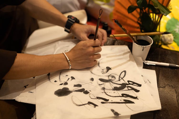 Woman Learning Calligraphy