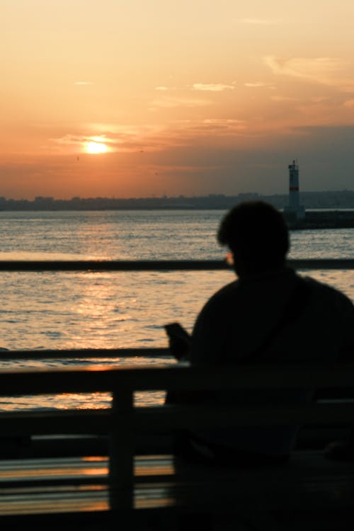 Silhouette of Man in a Bosphorus Strait