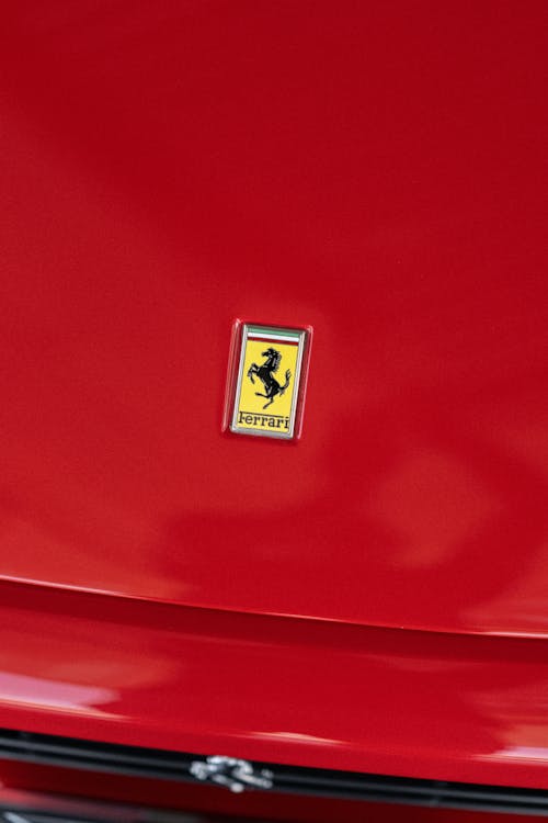 The Hood of a Red Ferrari Car 