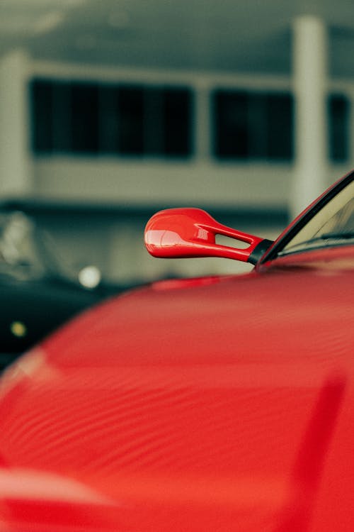 Close-up of the Hood of a Red Ferrari