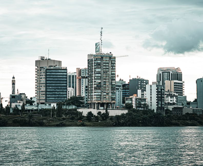 Abidjan costs - Aerial view of dense urban cityscape