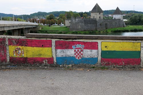 Free Flags Painted on a Wall near the Kostajnica Fortress in Hrvatska Kostajnica, Croatia  Stock Photo