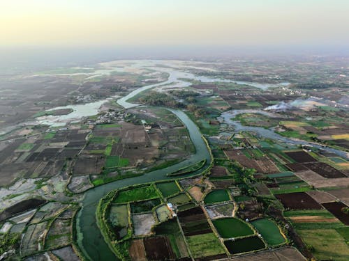 River and Rural Fields on Plains