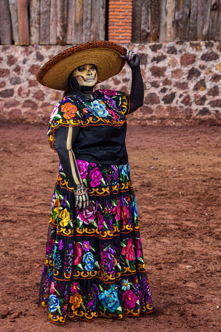 Woman Posing In Catrina Costume