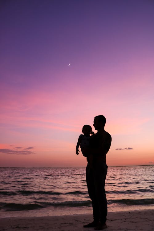 宝贝和爸爸, 月亮, 月亮背景 的 免费素材图片