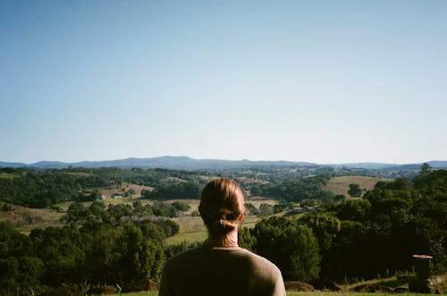 Person Looking at a Rolling Landscape from a Hill