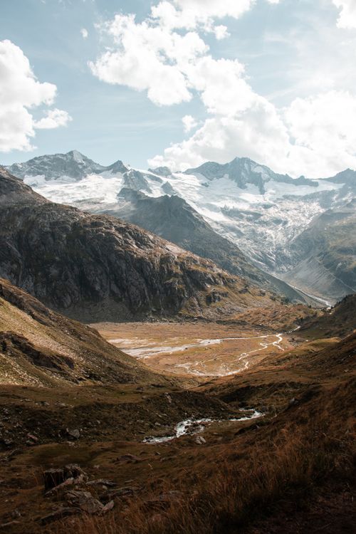 Free Stunning view of Zemmgrund valley with river and glaciers in Tirol, Austria. Explore pristine nature. Stock Photo