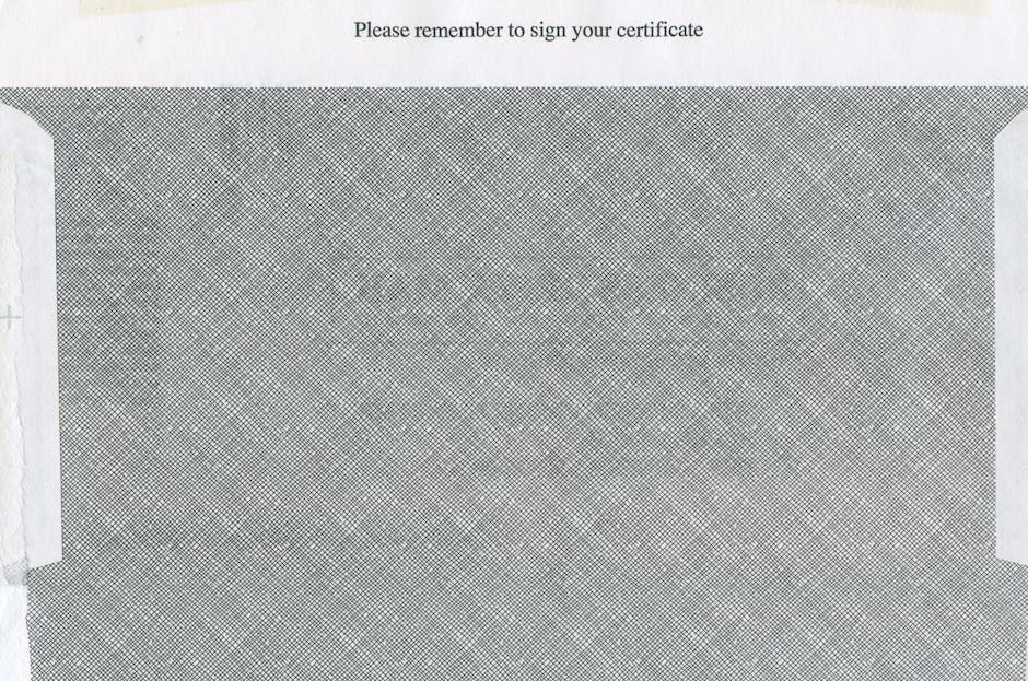Close-up view of security paper with text reminding to sign certificate.