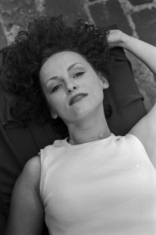 Portrait of Woman with Curly Hair in Black and White