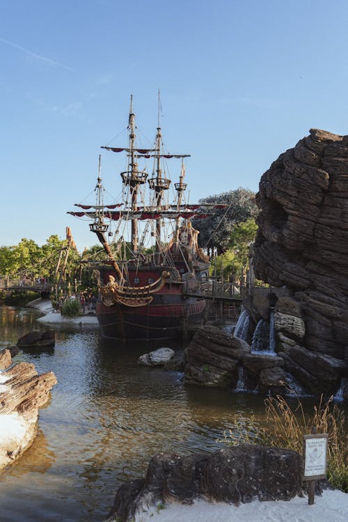 Pirate Ship on River at Disneyland in Paris, France