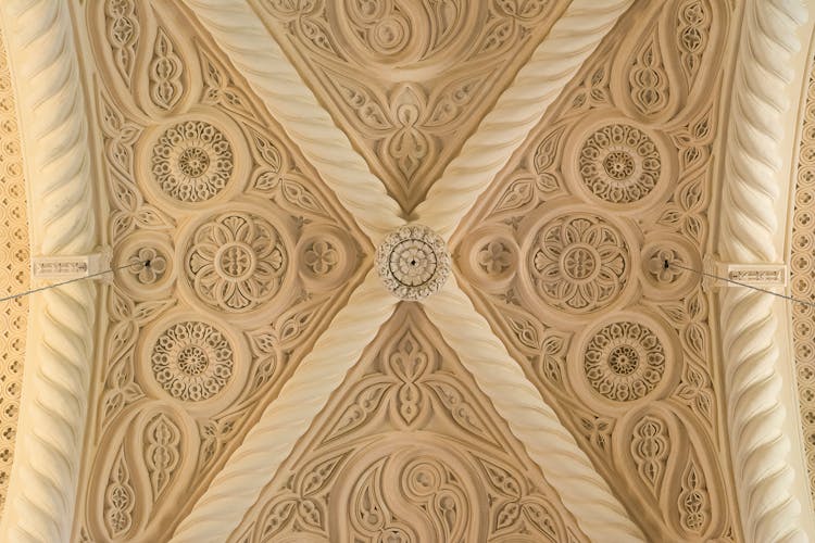 Ornate Carved Ceiling Of Erice Cathedral In Sicily, Italy