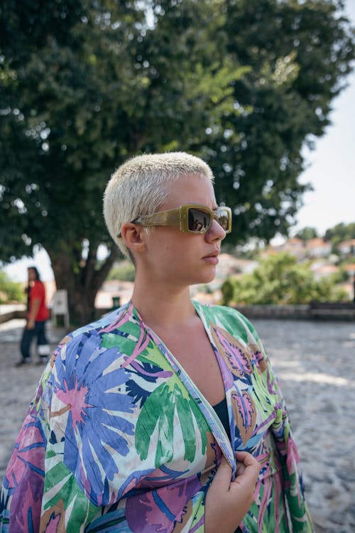 Woman with Dyed, Blonde Hair in Sunglasses