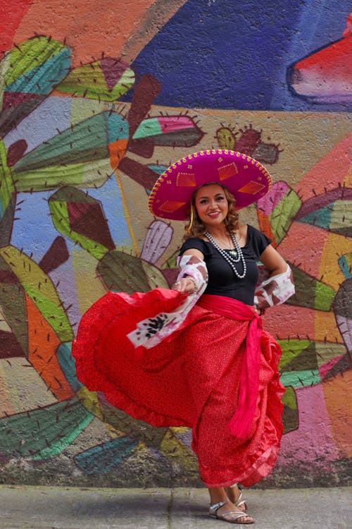 Smiling Woman in Traditional, Mexican Clothing