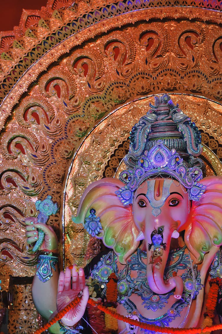 Ganesha Sculpture With Decor In Temple