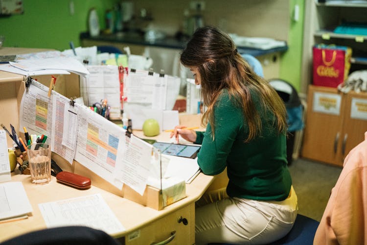 Brunette Woman Working In Office