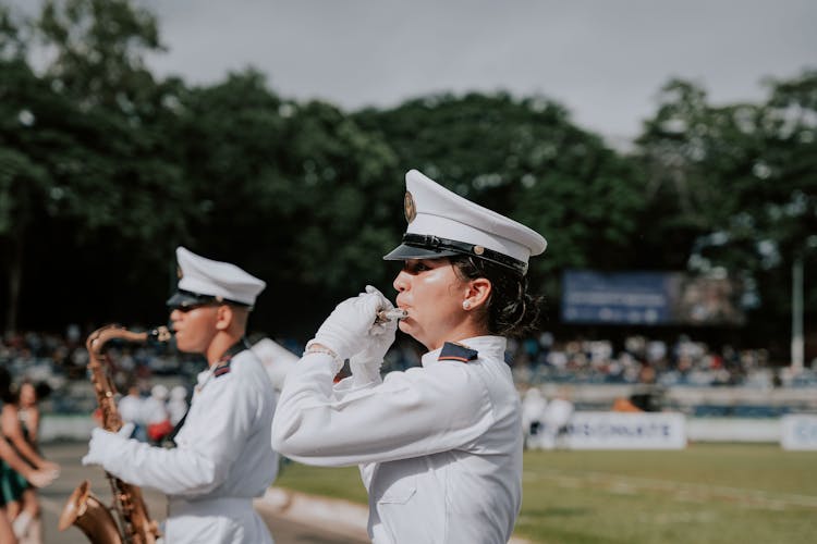 Musicians Of Military Band On Stadium